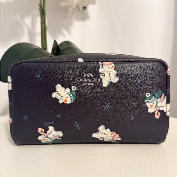 NWOT Coach Small Boxy Cosmetic Case Snowman Print Midnight Multi C7408 - Picture 1 of 5